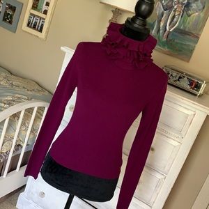 Wine coloured ruffle turtle neck  cropped